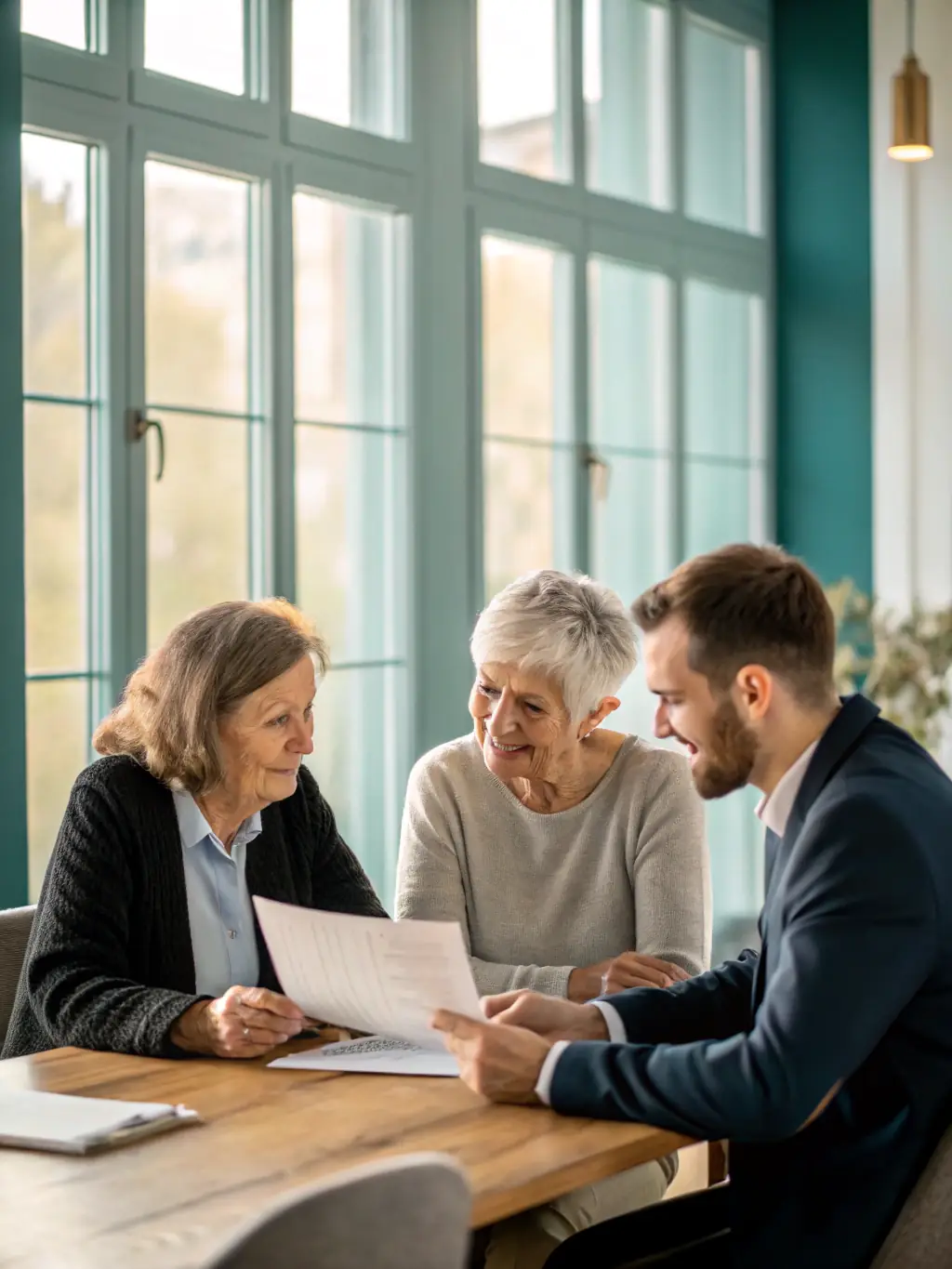 A family happily planning their future together, symbolizing the long-term benefits of financial planning for generations.
